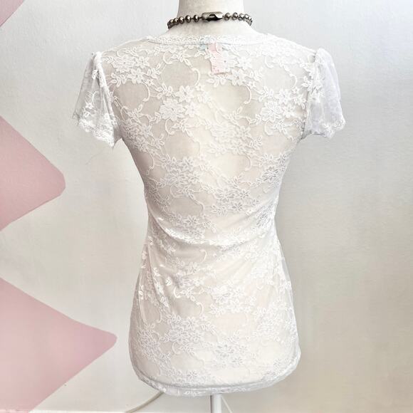 White Lace Top Y2K 2000s Coquette Balletcore Fairycore Small - Picture 3 of 7